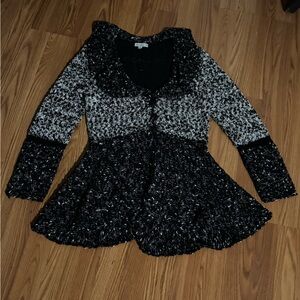 Ball‎ of Cotton Vintage Hand Loomed in USA Peplum Sweater Black White Sweater